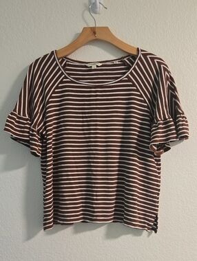 Max Studio London Striped Flutter Sleeve Knit Top